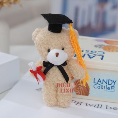 Gấu lông tốt nghiệp màu nâu mũ đen