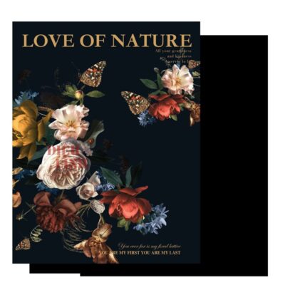 Giấy gói hoa họa tiết sơn dầu màu đen Love of nature