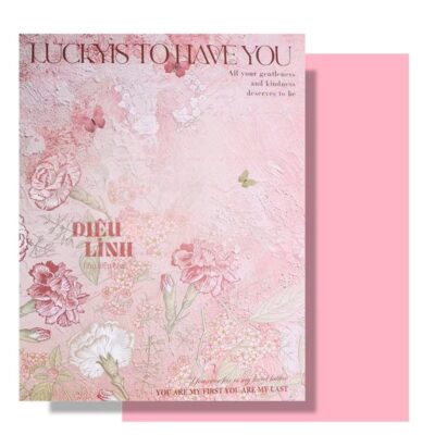 Giấy gói hoa họa tiết sơn dầu màu hồng Lucky is to have you