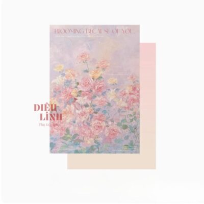 Giấy gói hoa họa tiết sơn dầu màu xanh hồng Blooming because of you