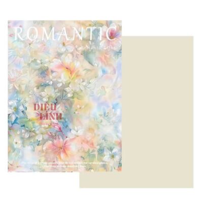 Giấy gói hoa họa tiết sơn dầu màu xanh Romantic