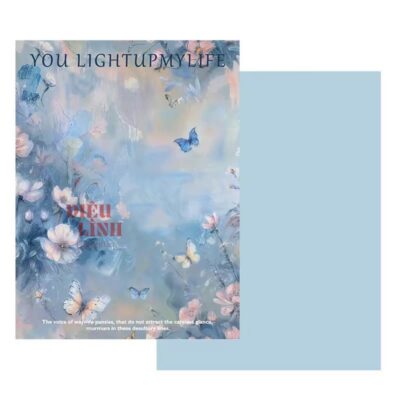Giấy gói hoa họa tiết sơn dầu màu xanh You lightup my life