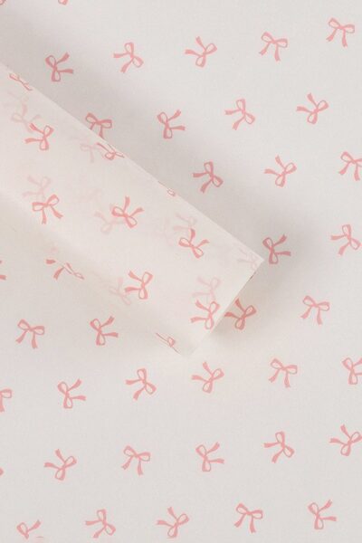 Giấy nhăn họa tiết nơ nền trắng nơ hồng