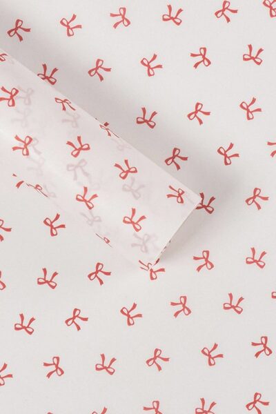 Giấy nhăn họa tiết nơ nền trắng nơ đỏ