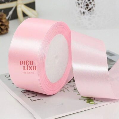 Ruy băng lụa 4cm màu hồng phấn