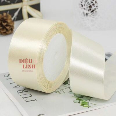 Ruy băng lụa 4cm màu vàng kem
