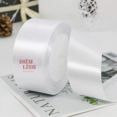 Ruy băng lụa 4cm màu trắng