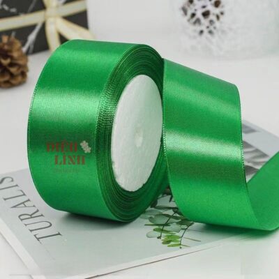 Ruy băng lụa 4cm màu xanh lá cây