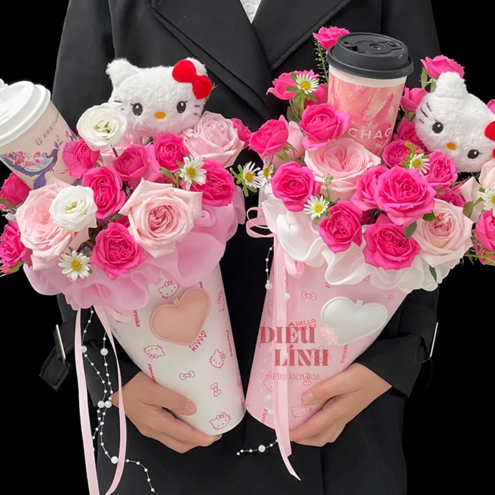 Cốt bìa hello kitty gói hoa