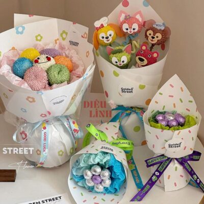 Giấy gói hoa họa tiết bi nhiều màu