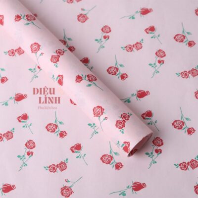 Giấy nhăn họa tiết hoa nhí hồng hoa đỏ