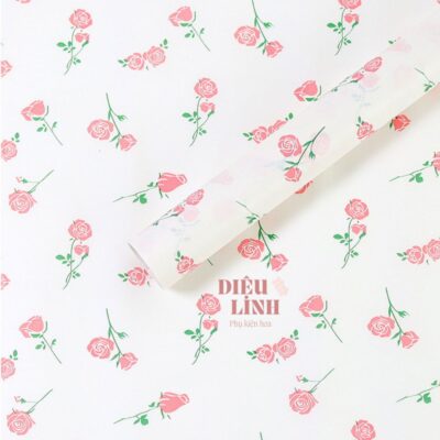Giấy nhăn họa tiết hoa nhí trắng hoa hồng