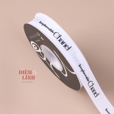 Ruy băng Channel 2cm gói hoa màu trắng