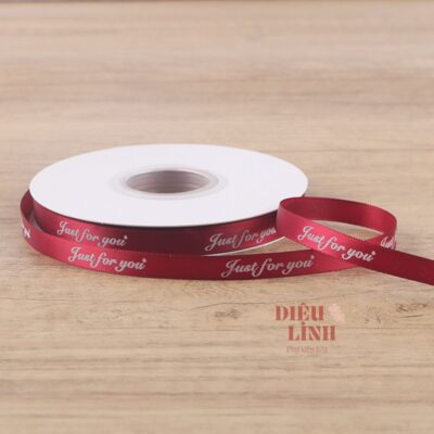 Ruy băng just for you 1cm gói hoa màu đỏ đô