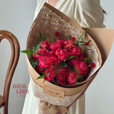 Vải ren thêu họa tiết cao cấp gói hoa