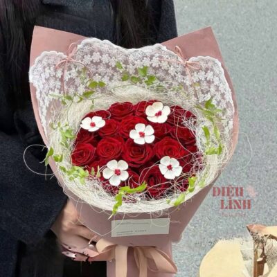 Vải voan thêu bó hoa cao cấp