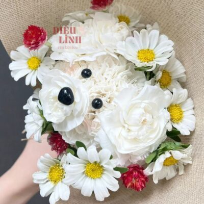 Bộ mắt cún trang trí bó hoa sáng tạo
