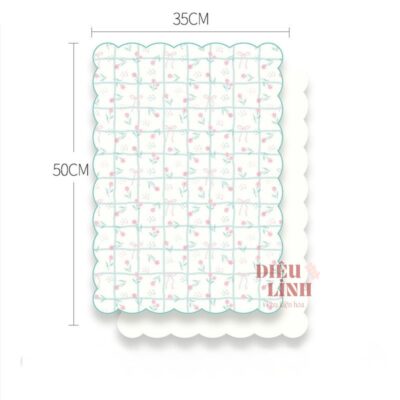 Giấy gói hoa họa tiết nhí caro tulip xanh viền sóng