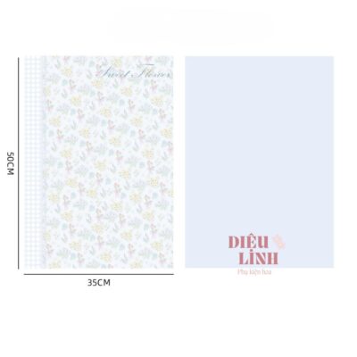 Giấy họa tiết hoa nhí 1 cạnh caro màu xanh dương