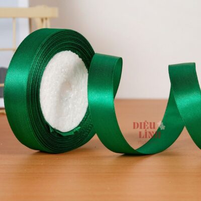 Ruy băng lụa 2cm màu xanh lá cây