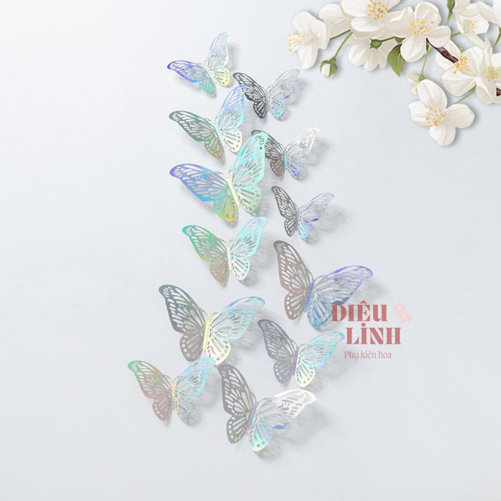 Set 12 bướm meka 3D trang trí trong suốt