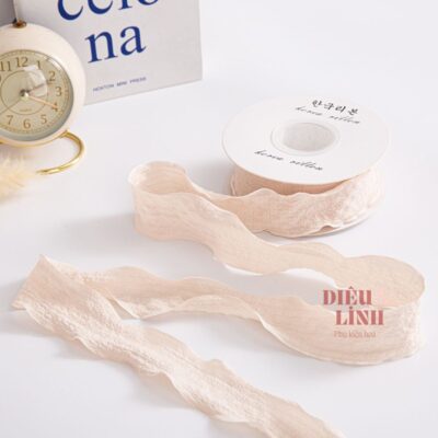 Ruy băng bèo nhún chất xốp bản 4cm màu cam nhạt
