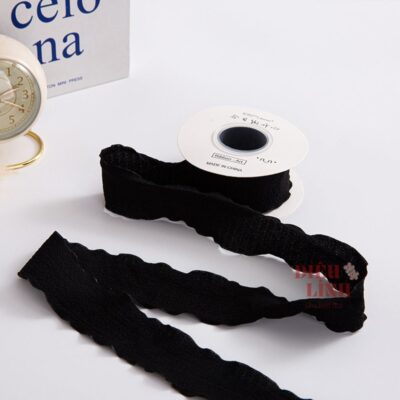 Ruy băng bèo nhún chất xốp bản 4cm màu đen