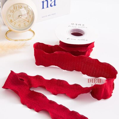 Ruy băng bèo nhún chất xốp bản 4cm màu đỏ