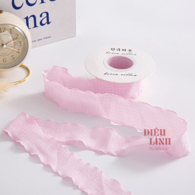 Ruy băng bèo nhún chất xốp bản 4cm màu hồng