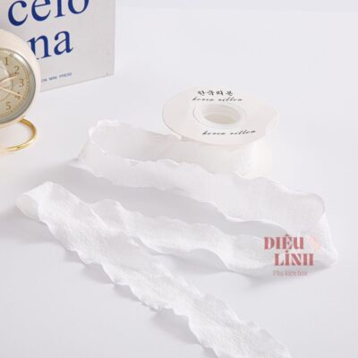 Ruy băng bèo nhún chất xốp bản 4cm màu trắng