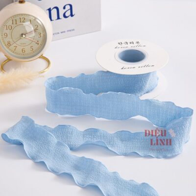 Ruy băng bèo nhún chất xốp bản 4cm màu xanh dương