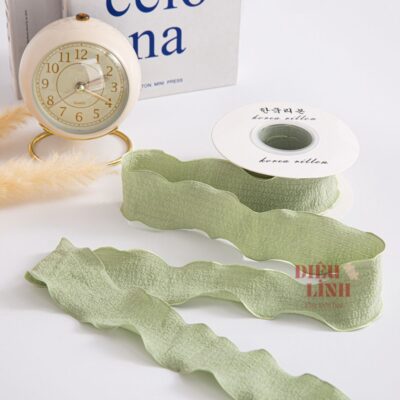 Ruy băng bèo nhún chất xốp bản 4cm màu xanh lá cây