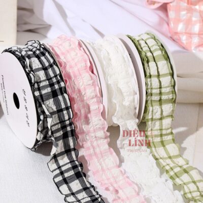 Ruy băng bèo nhún chất xốp họa tiết caro bản 4cm