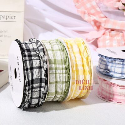 Ruy băng bèo nhún chất xốp họa tiết caro bản 4cm hot