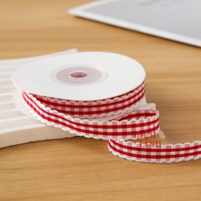 Ruy băng caro viền sóng bản 1cm màu đỏ