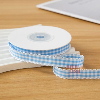 Ruy băng caro viền sóng bản 1cm màu xanh dương