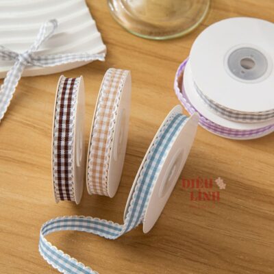 Ruy băng caro viền sóng bản 1cm nhiều màu