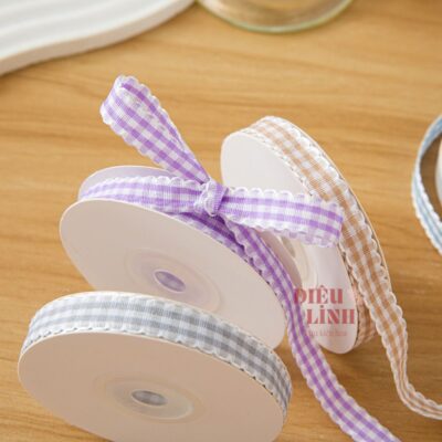 Ruy băng caro viền sóng bản 1cm thắt nơ