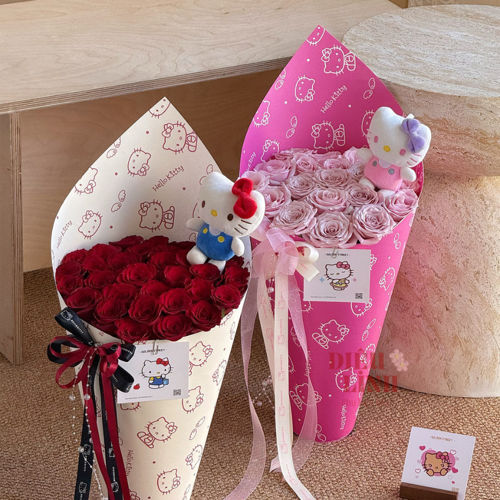 Giấy gói hoa hello kitty mèo to chất cứng