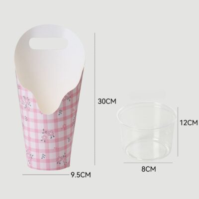 Hộp cắm hoa cầm tay màu hồng caro