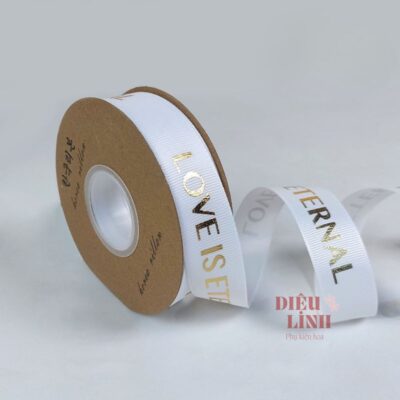 Ruy băng nhũ 2cm love is eternal màu trắng